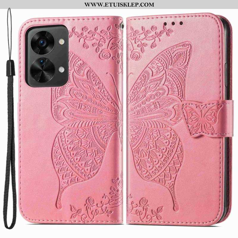 Etui Folio do OnePlus Nord 2T 5G z Łańcuch Etui Na Karty Ze Smyczą Butterfly